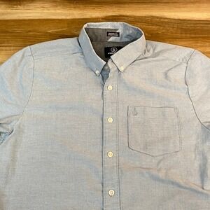Volcom Oxford Shirt Mens Small Modern Fit Short Sleeve Light Blue